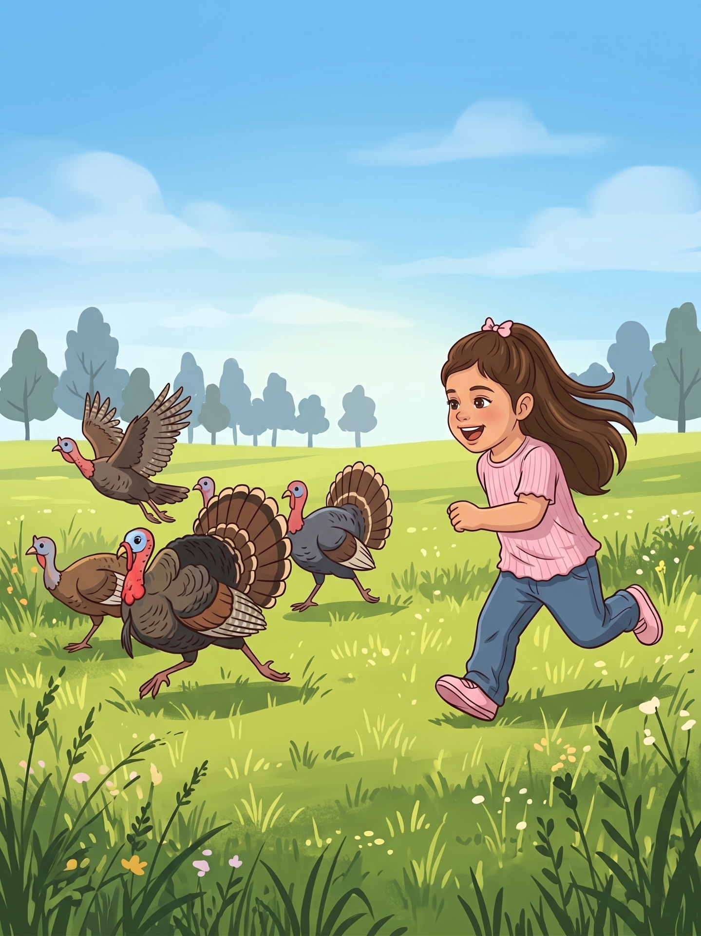 Gianna chasing the wild turkeys across the backyard