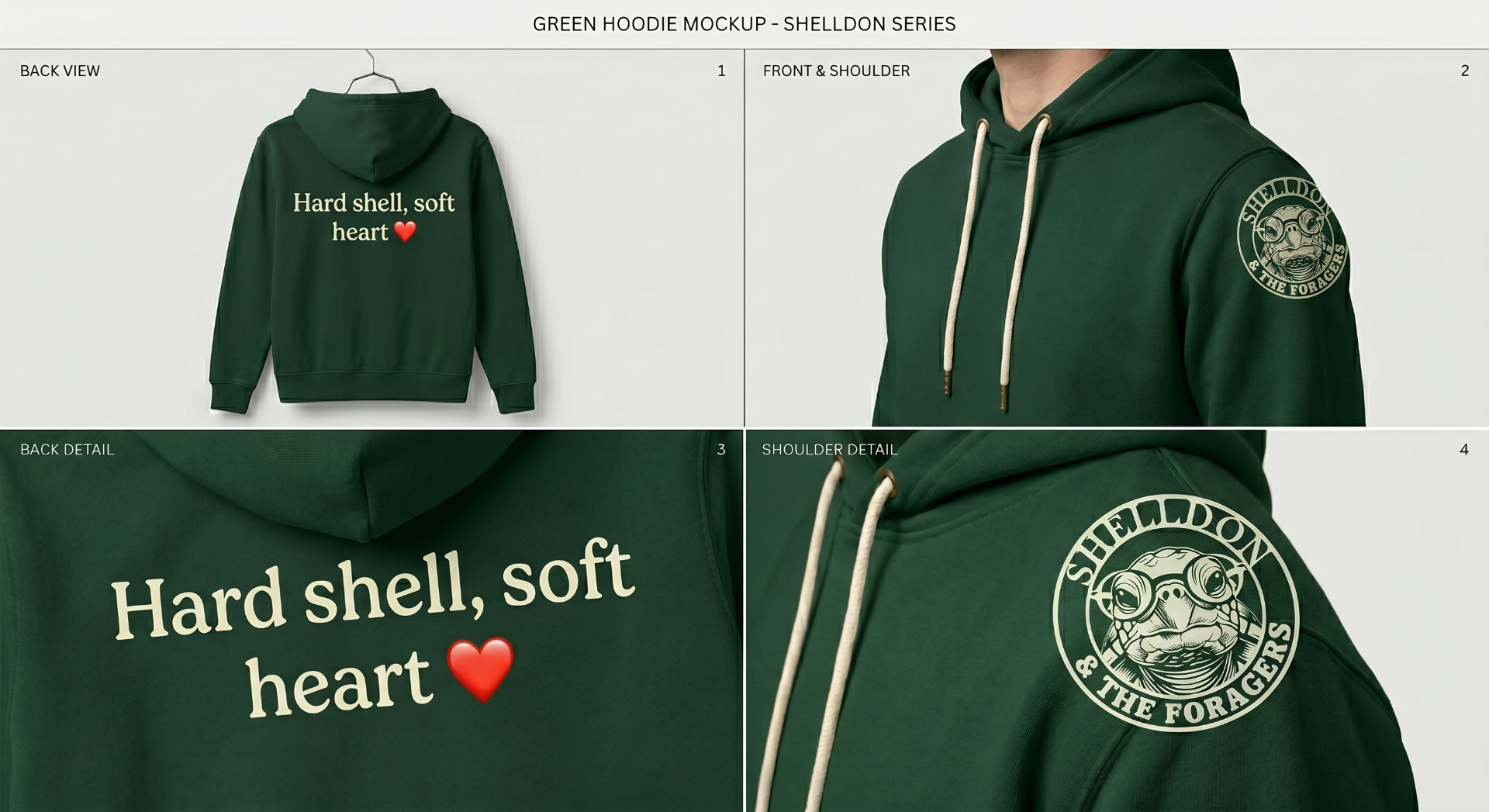 Hard shell, soft heart hoodie mockup